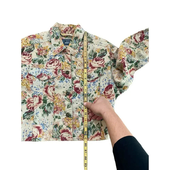 Vintage Lizwear Floral Denim Button-Up Cropped Jacket Size Small Petite - Picture 5 of 5